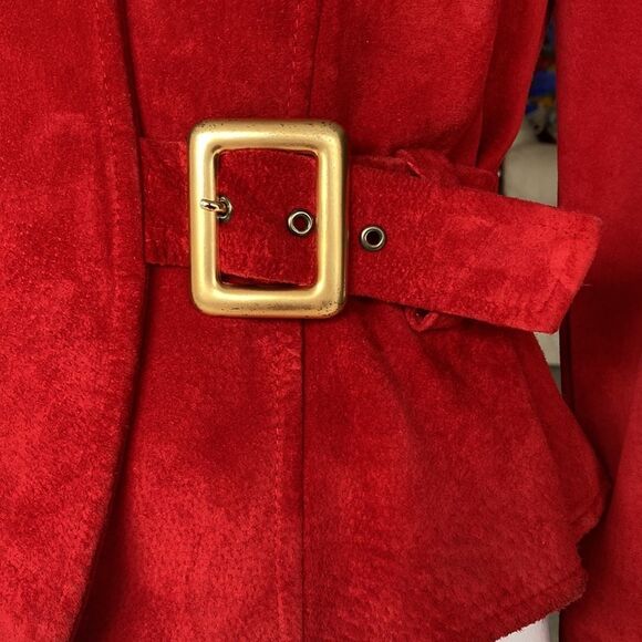 Retro 80s Danier Leather Genuine Suede Red Siren Shoulder Pads Fitted Jacket XS - Picture 5 of 9